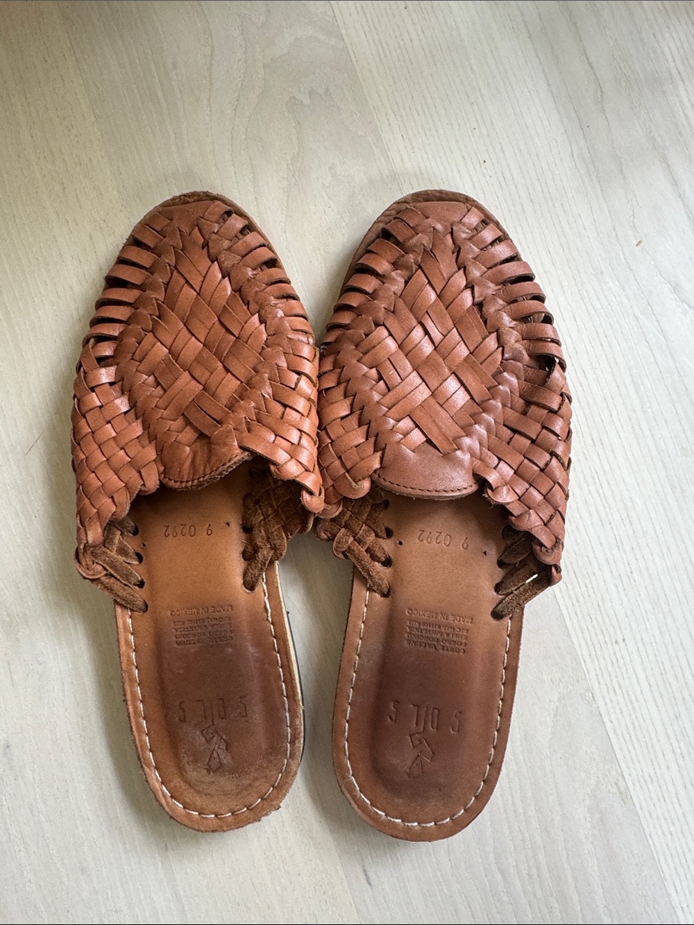 Woven Leather Slide Mules in Brown - SOLS Classic Casual Women’s Shoe